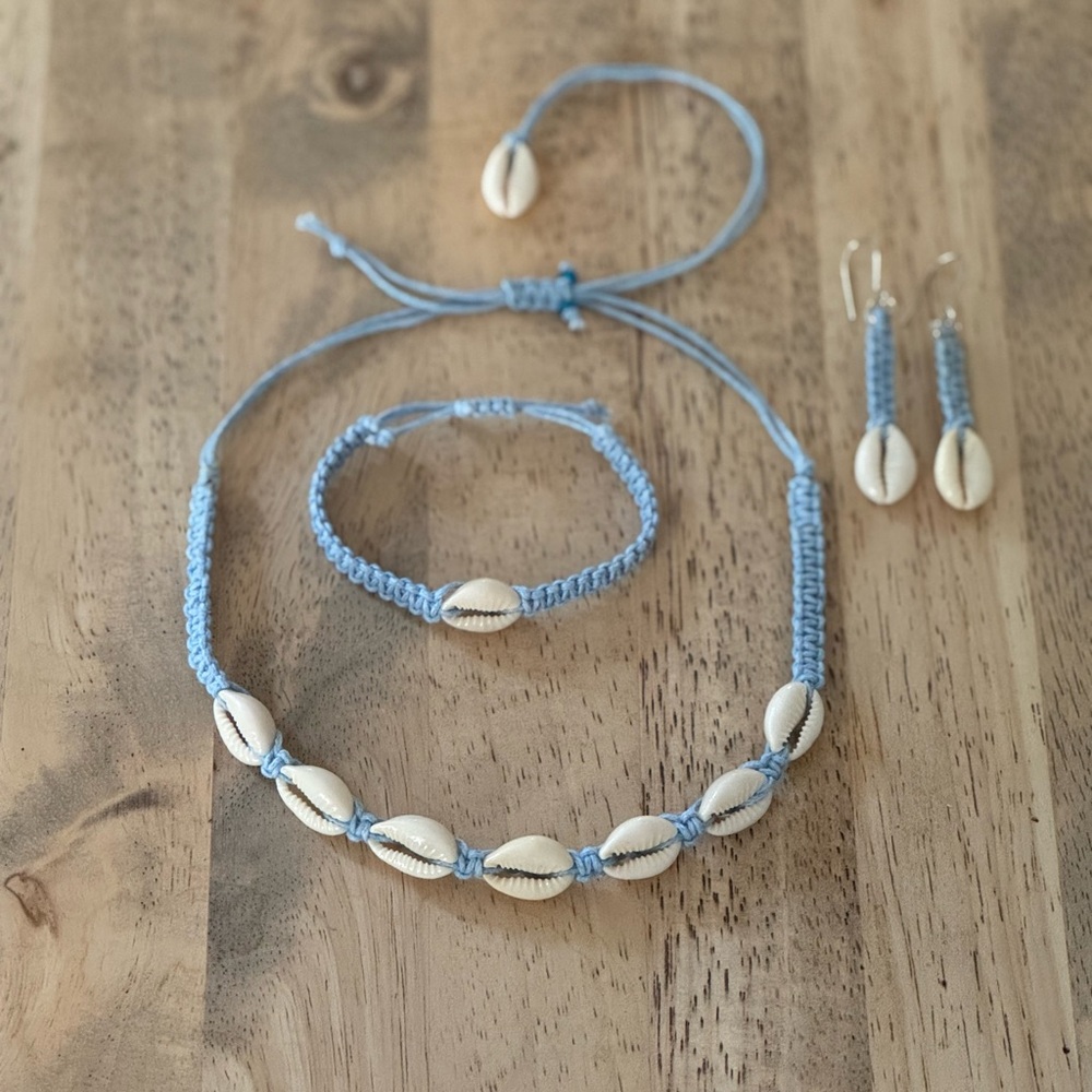 Cowrie Shell Choker Necklace, Bracelet, Earrings set